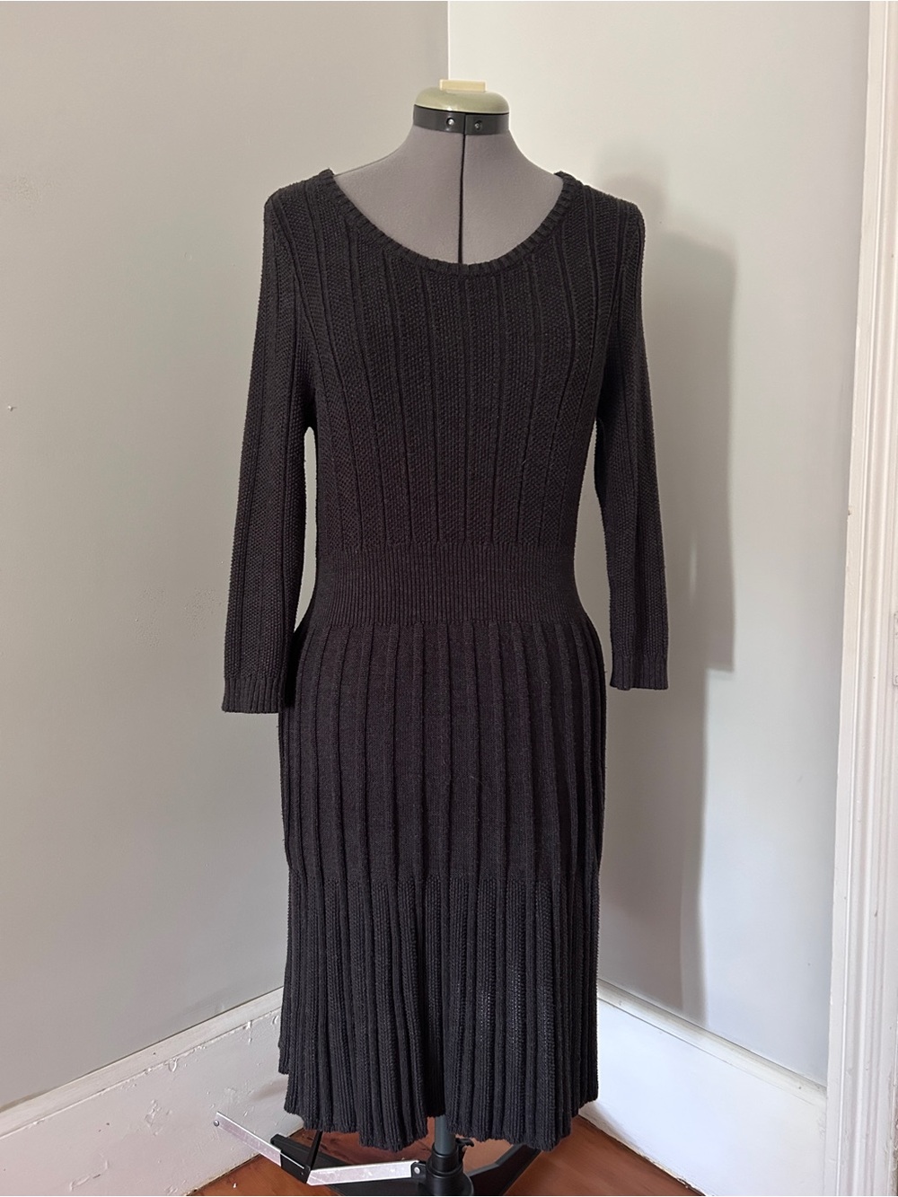Calvin Klein Charcoal Gray Ribbed Knit Fit & Flare Dress Size L